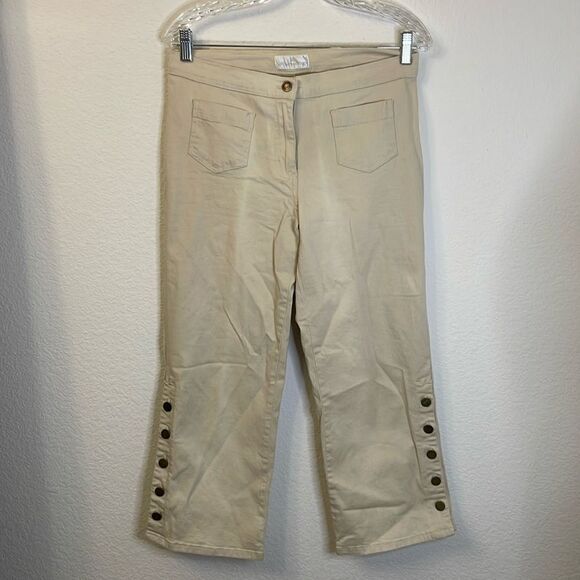 Soft Surroundings tan cropped wide leg pant with buttons | size M - Picture 2 of 8